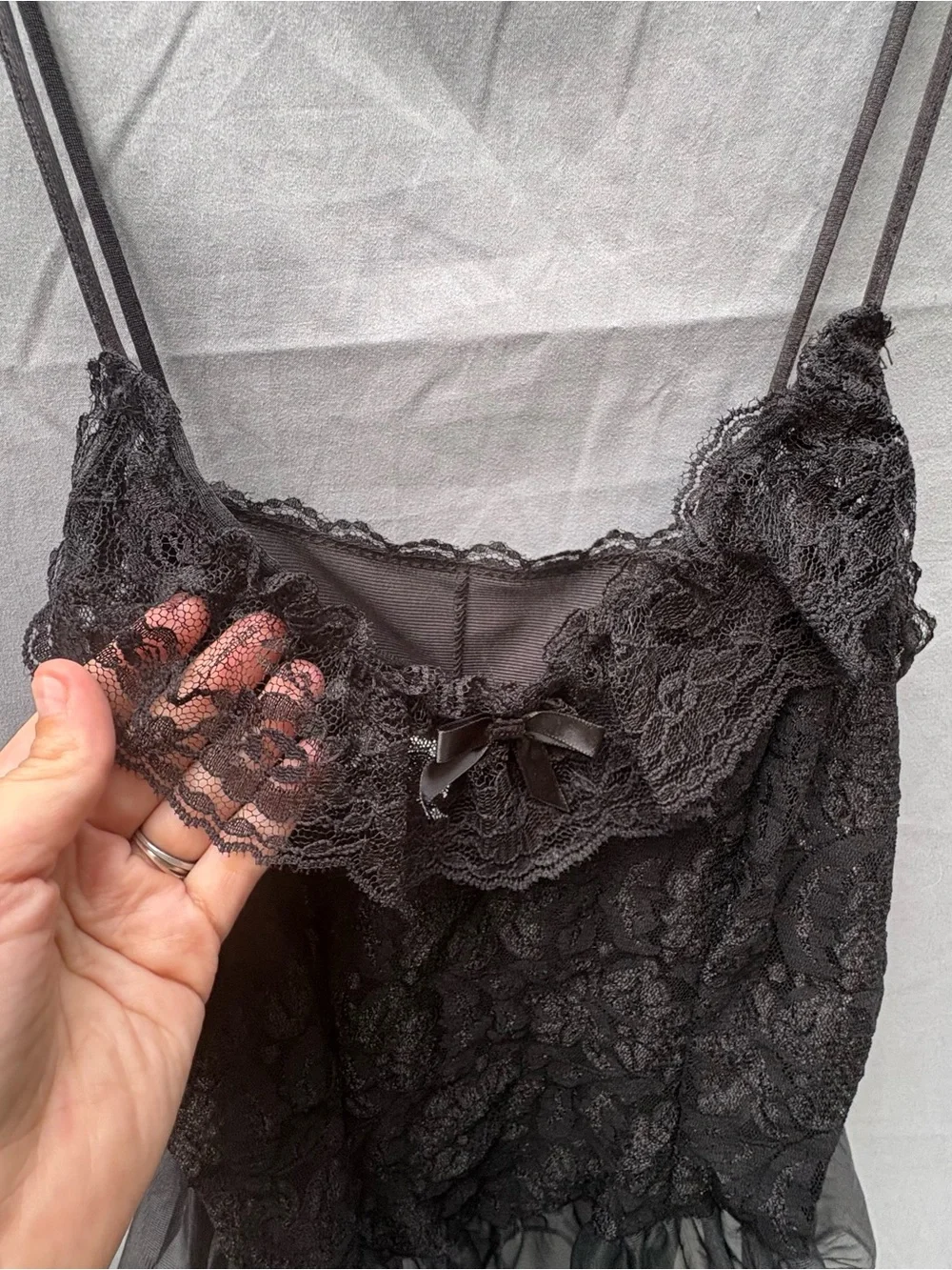 Vintage Black Lace/Satin Peplum Cami & Panty Lingerie Set